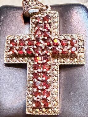 925 Silver Cross Pendant with Red Garnet